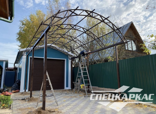Арочный навес из поликарбоната на две машины №100 - фото 1952